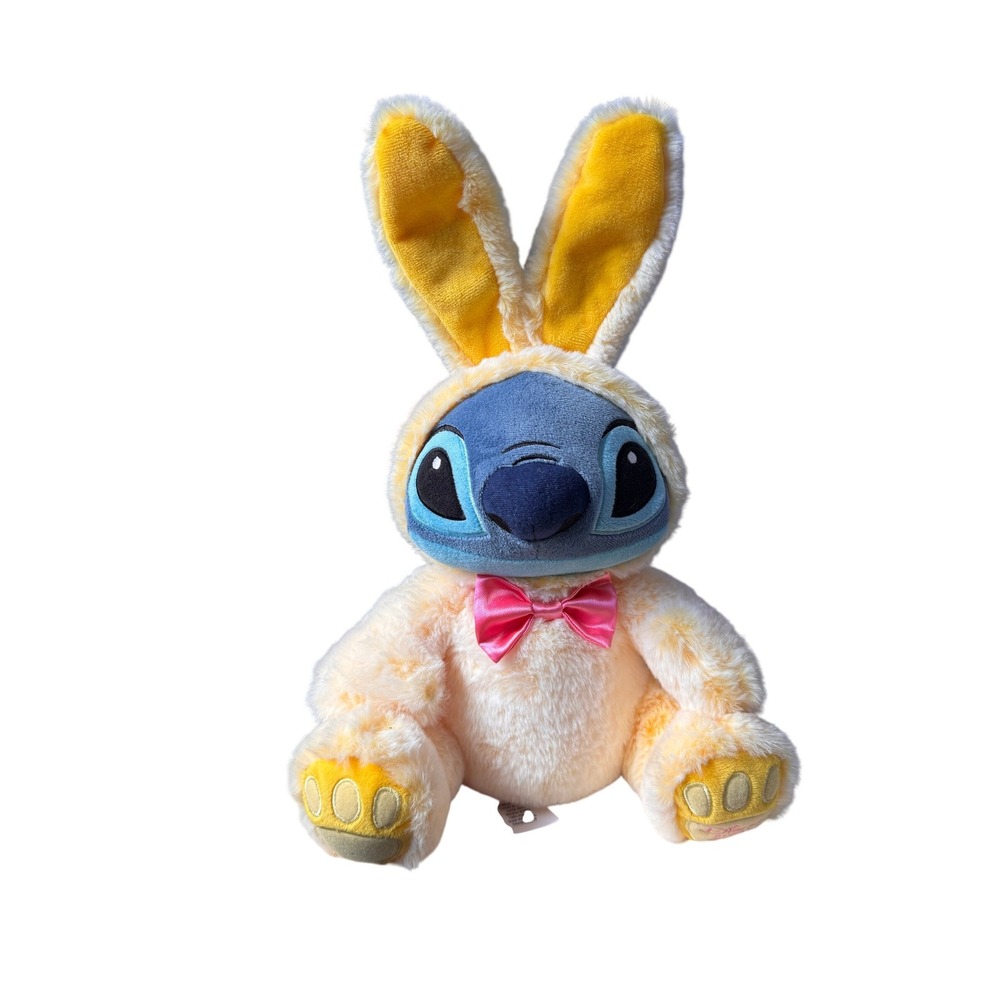 Disney Store Stitch Easter Bunny Plush Yellow Costume Pink Bow Lilo & Stitch